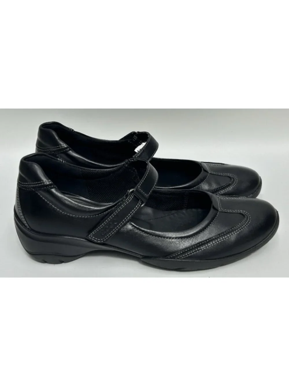 ECCO Womens Mary Jane Shoes EU 38 US 7-7.5 Black Leather Flats MINT COND